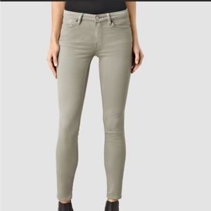 ALL SAINTS Mast dye Soft Grey Skinny Jeans Size: 26 stretchy stone color